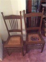 Pair of Cane Bottom Antique Wood Chairs