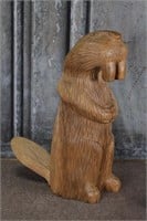 A Near Life-Sized Carved Wood Beaver in stylized