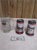 2 Budweiser Clydesdale Steins & Mug