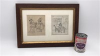 2 Original Ink Drawings French 1867-1945 Framed