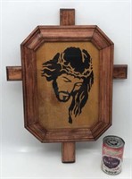 Jesus On Cross Wood Cutout In Wood Frame On Wood