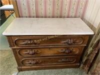 Marble top oak three drawer dresser