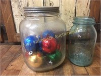 Old glass coffee jar w/ ornaments