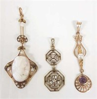 3 antique 10k gold lavalier pendants set with seed