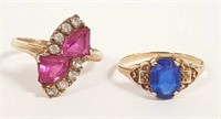 2 vintage 10k gold rings including blue and pink