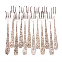 Set of 12 Kirk "Repousse" sterling seafood forks