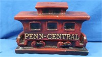 Vintage Plaster Bank-Painted Penn Central w/coins