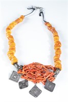 Moroccan Berber coral and amber necklace.
