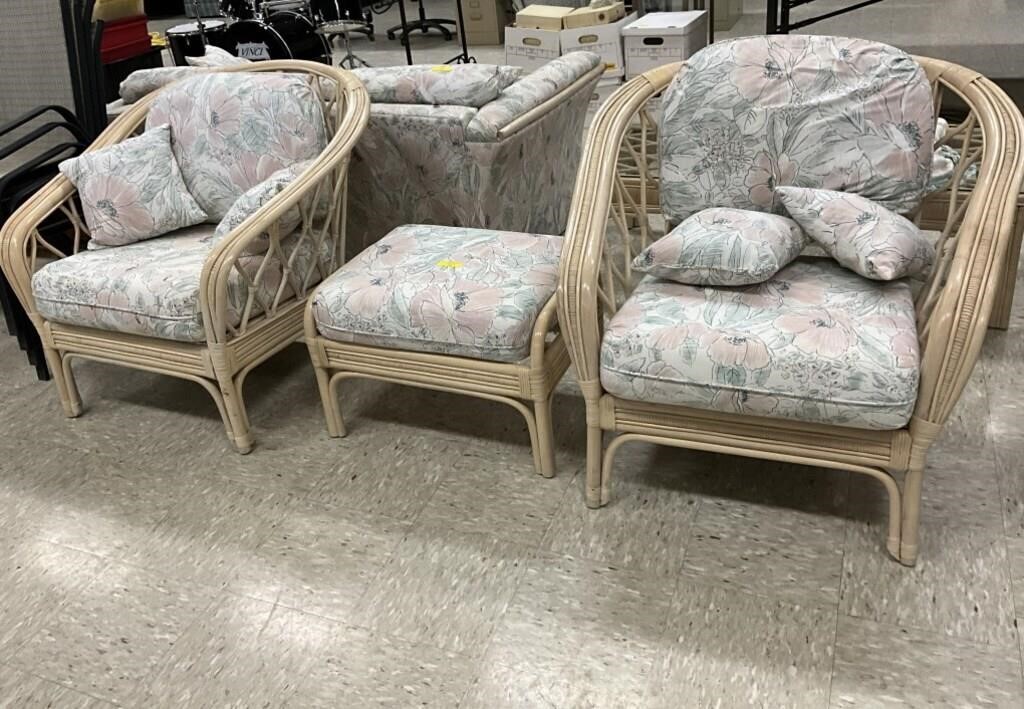 3 pc Bamboo Whitewash chairs and stool