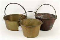 Three Brass Buckets in Graduated Sizes
