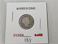 1911 Rare Silver Barber Dime