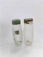 (2) Antique 5" Glass Jars - One with Cracked Lid