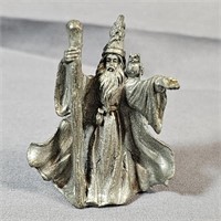 Small Pewter Wizard w/Owl Figurine
