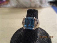 925 Silver Ring w/Blue & Clear Stones-8.0 g
