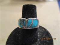 925 Silver Ring w/Heart Turquoise-6.0 g