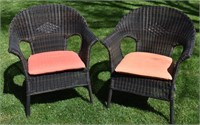 Pair of Brown Wicker Patio Chairs w/ Cushions