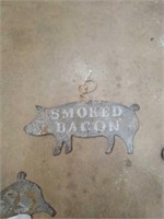 Smaller metal smoked bacon sign. Measures 1ft 8in