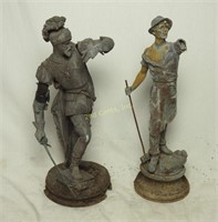 2 Cast Metal Old World Soldier Lawn Statues 20"