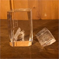 Laser Etched Crystal Glass Cat Paperweight