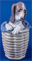 Lladro 1128 "Dog in the Basket" Figurine