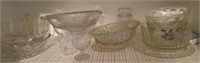 GROUP LOT- CLEAR GLASS SERVING BOWLS, PLATTERS,