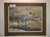 Winter Scene Oil Painting of Mallard Ducks