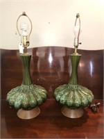 1960's Avocado Green Ceramic Table Lamps