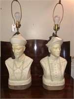 Pair of Asian Bust Figural Table Lamps