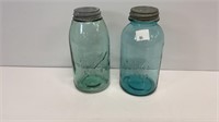 (2) Half Gallon Ball jars, 1 green 1 blue, 9.5’’