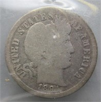 1894-O Barber silver dime.