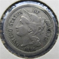 1881 3 Cent nickel.