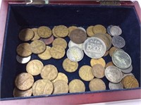 Box Of Assorted Coins Including 1943 Brown Nickels