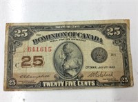 1923 Shinplaster 25 Cent Bill