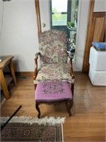 Armchair w/ floral embroidered footstool