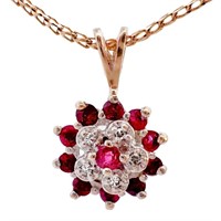 Ruby & Diamond Double Halo Pendant 14k Gold