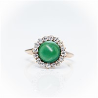 Antique 14kt Rose Gold Malachite Diamond Halo Ring