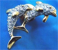 VINTAGE SWAROVSKI DOLPHINS PIN w Crystal