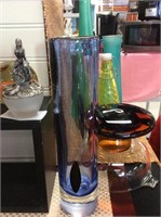 Blue and black art glass vase