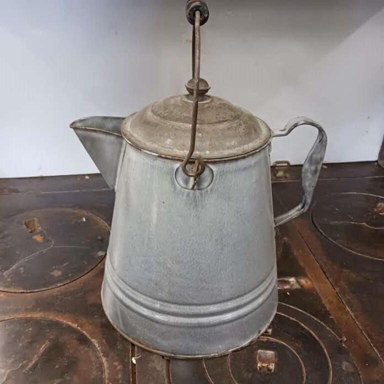 Antique all metal coffee pot with handle