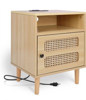 Modern Night Stand End Table with Rattan Door