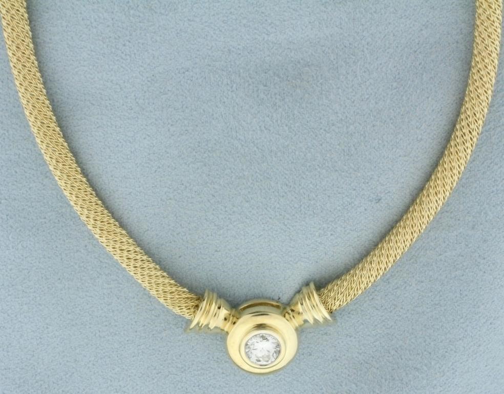 Italian Diamond Solitaire Necklace in 14k Yellow G