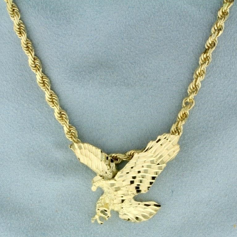 Diamond Cut American Eagle Necklace in 10K Yellow