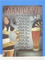 Tin Sign - Man Cave Rules 12.5 x 16 "