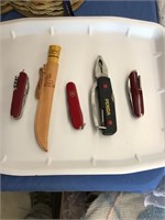Collectible Knives Tray Lot of 5 Swiss Army