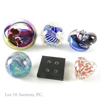 Karg, Eickholt, ... Art Glass Paperweights (5)