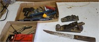 Old wood planes homemade butcher knife.