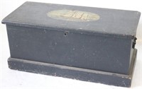 19TH C 6 BOARD LIFT-TOP SEA CHEST, BLACK PAINTED