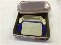 2 small le creuset dishes and bread pan