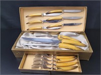 1960s Sheffield Carving Set w Forks & Steak Knives