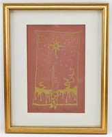 Leslie Shay Stargazing Linocut, Gold Ink